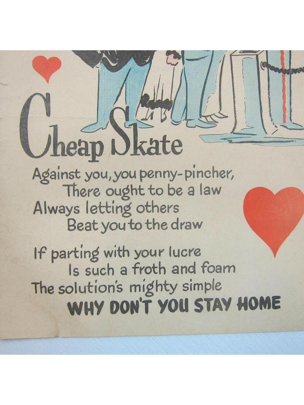 Vintage Vinegar Valentine CheapSkate Penny Dreadful Sarcasm Insult Poem Ephemera - Picture 9 of 12